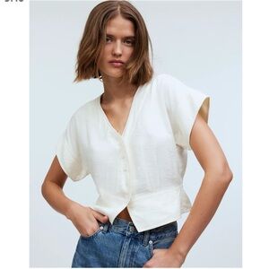Madewell • NWT • Pleated Short-Sleeve Top in Antique Cream